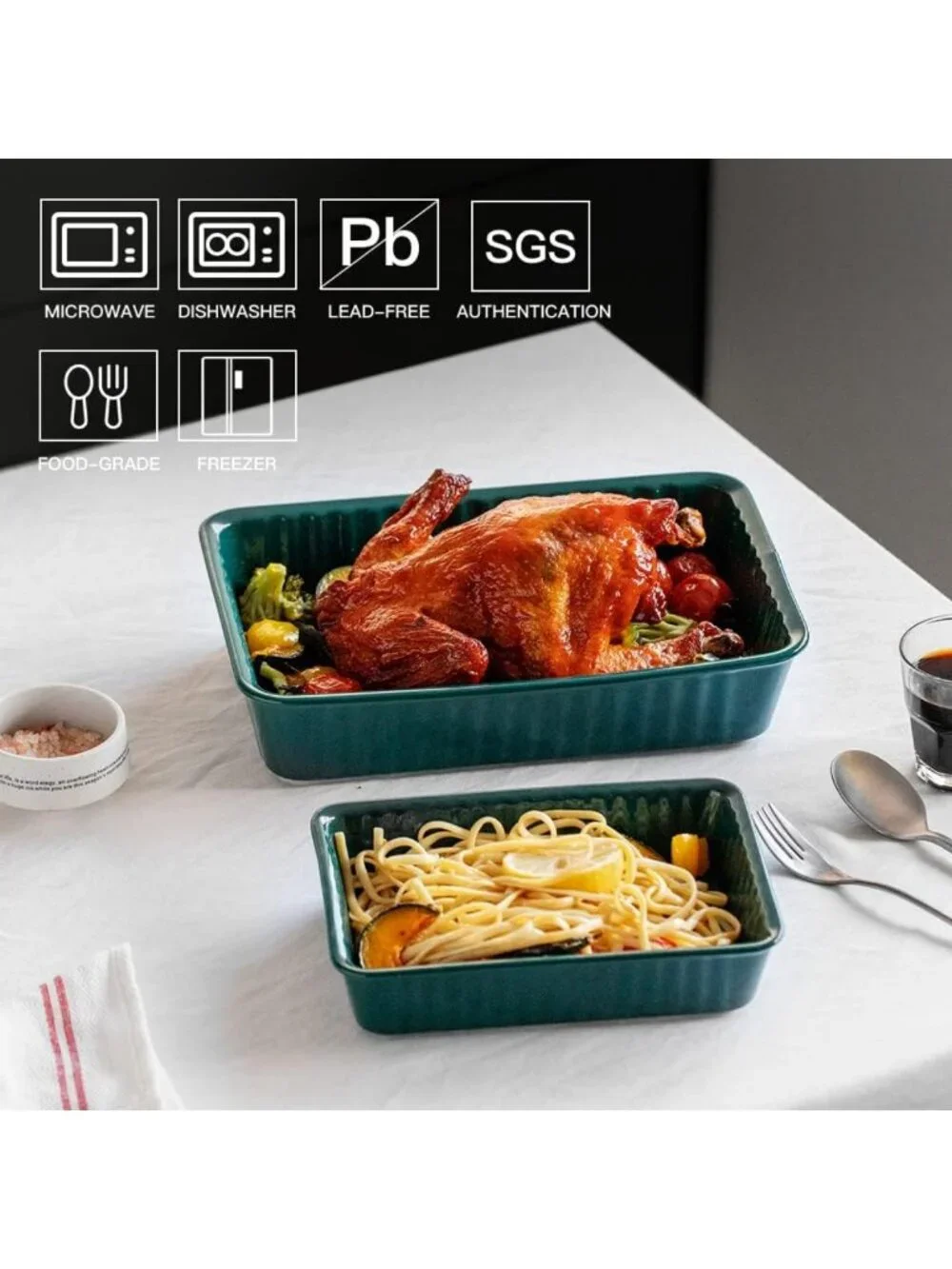 2-Piece Ceramic Baking Dish Set - Rectangular Lasagna & Casserole Pans, Oven